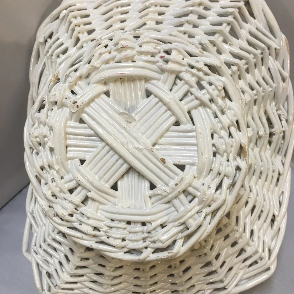 Woven Wicker Basket Home Decor Large White Braided Handle Cottagecore
